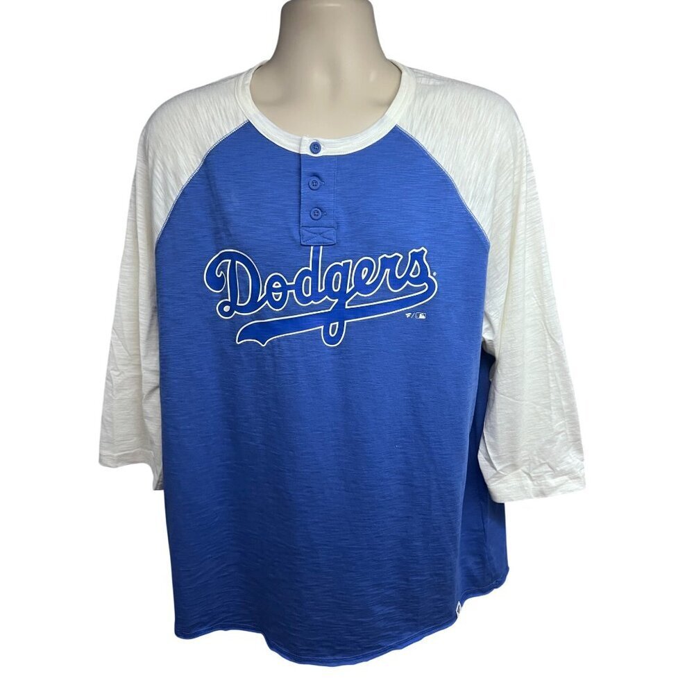 Fanatics Los Angeles LA Dodgers Baseball Blue Colorblock 3/4 Sleeve Shirt 2XL - Picture 1 of 5